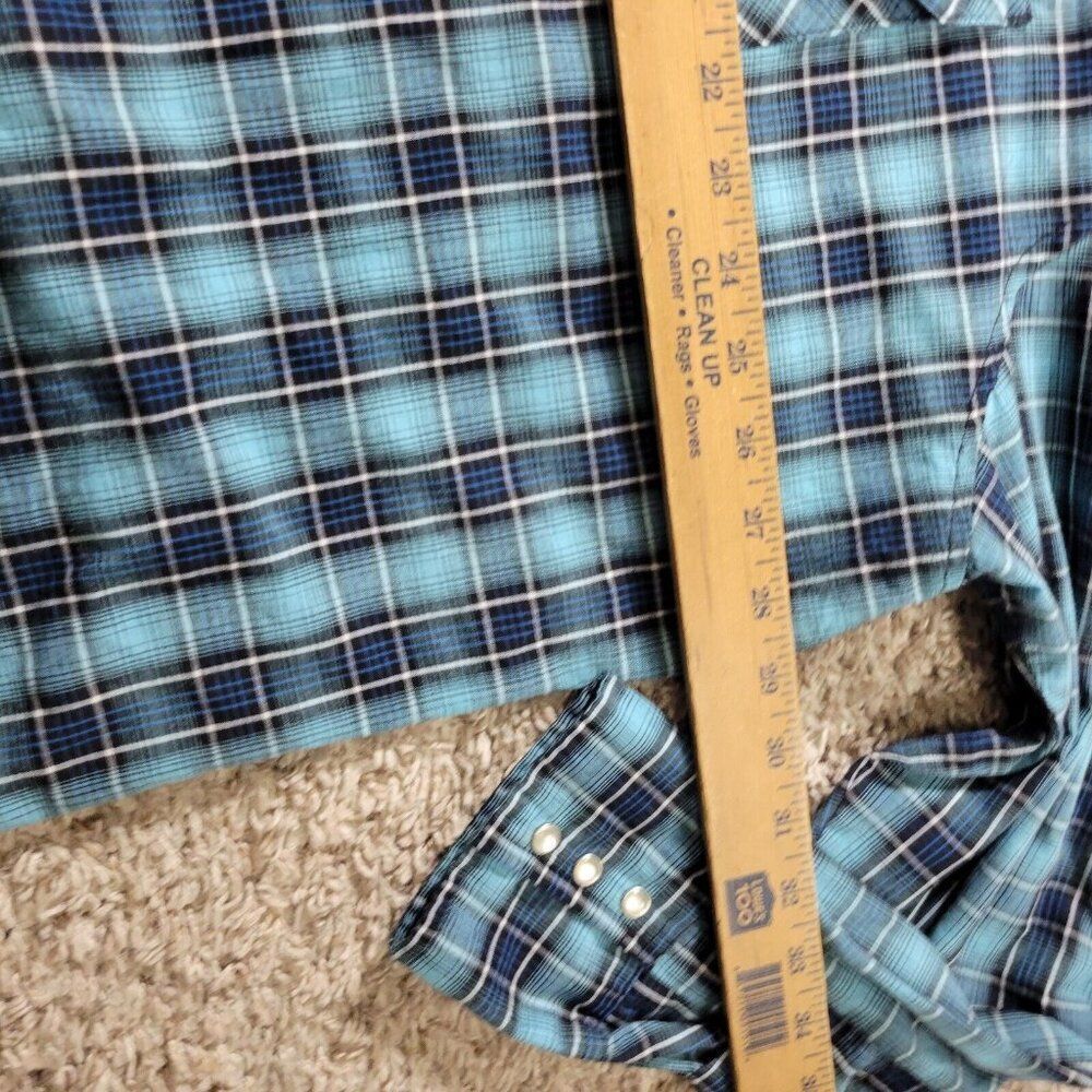 Wrangler Pearl Snap Shirt Mens 2XL Blue Cowboy Western Rodeo Plaid Long Sleeve - Picture 5 of 9